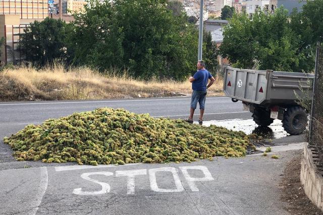 Un tractor perd la càrrega de raïm en el camí dels Presos