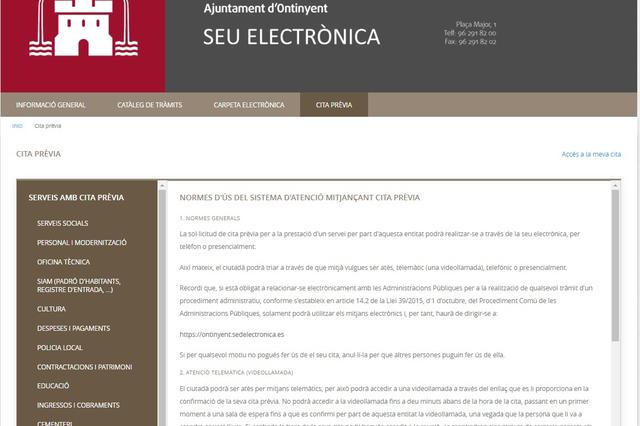 Ontinyent centralitza en la seu electrònica l'atenció a la ciutadania per evitar contagis
