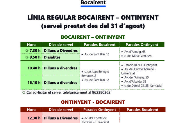 Bocairent recupera el servei d’autobús diari a Ontinyent