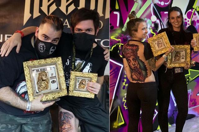 Los ontinyentins Gabo Raga y Eva Ferrero, premiados en la Convención del Tatuaje de Alicante 