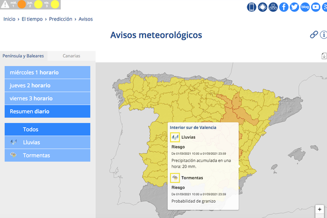 Activado el aviso amarillo por lluvias y tormentas 