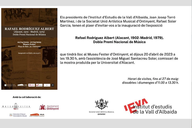 Inauguran hoy en Ontinyent una exposición sobre el compositor Rafael Rodríguez Albert 