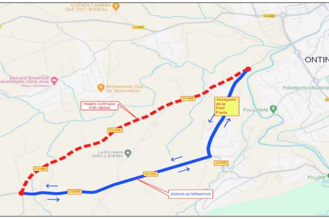 Tallen la CV688 a Ontinyent per obres