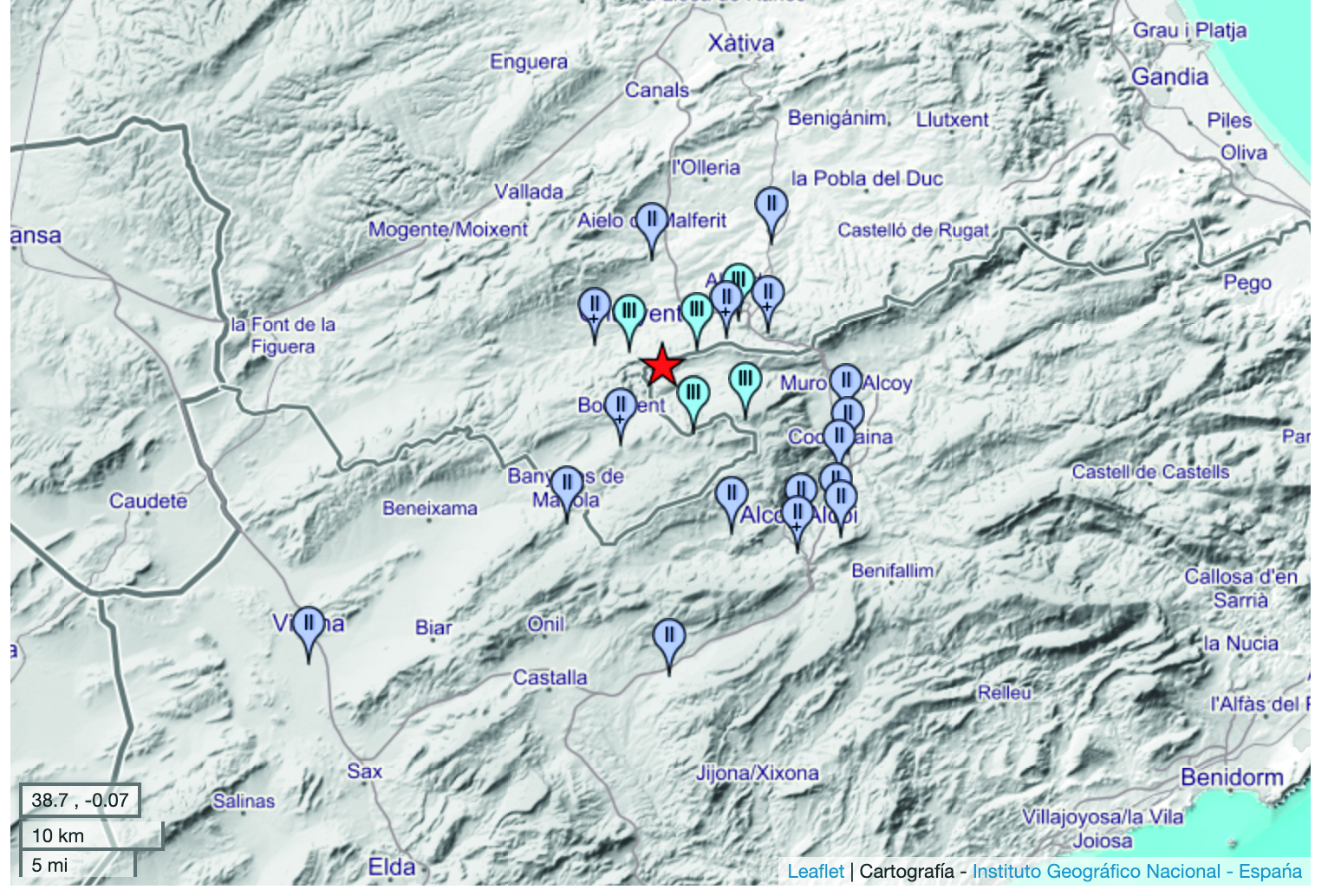 Mapa de l'últim terratrèmol