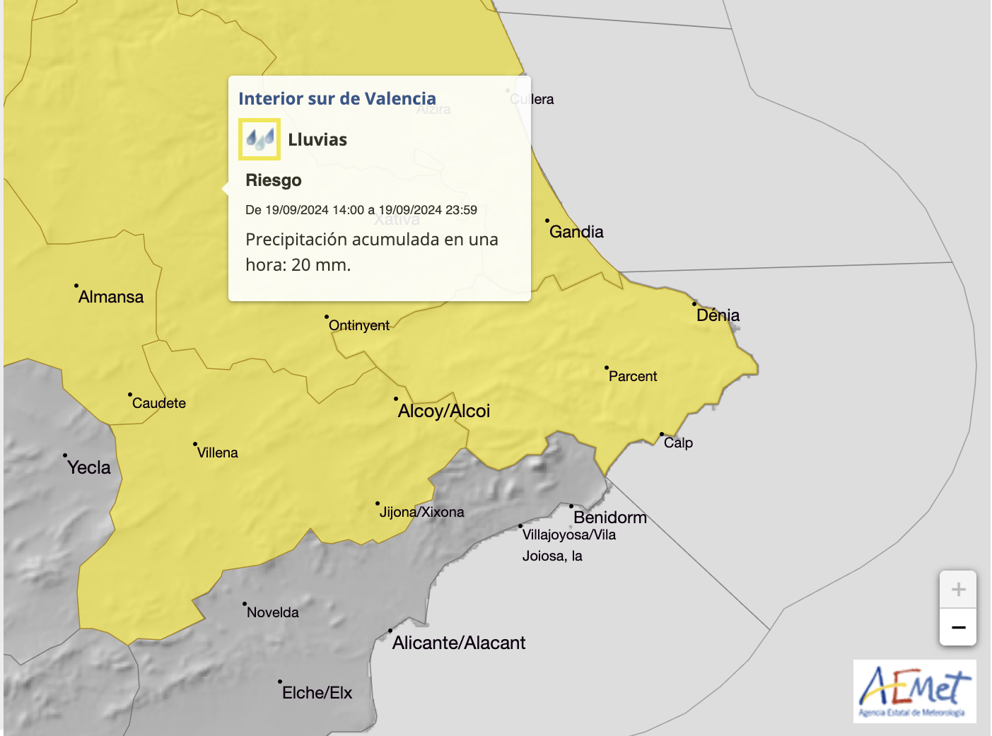 Aviso amarillo en Ontinyent