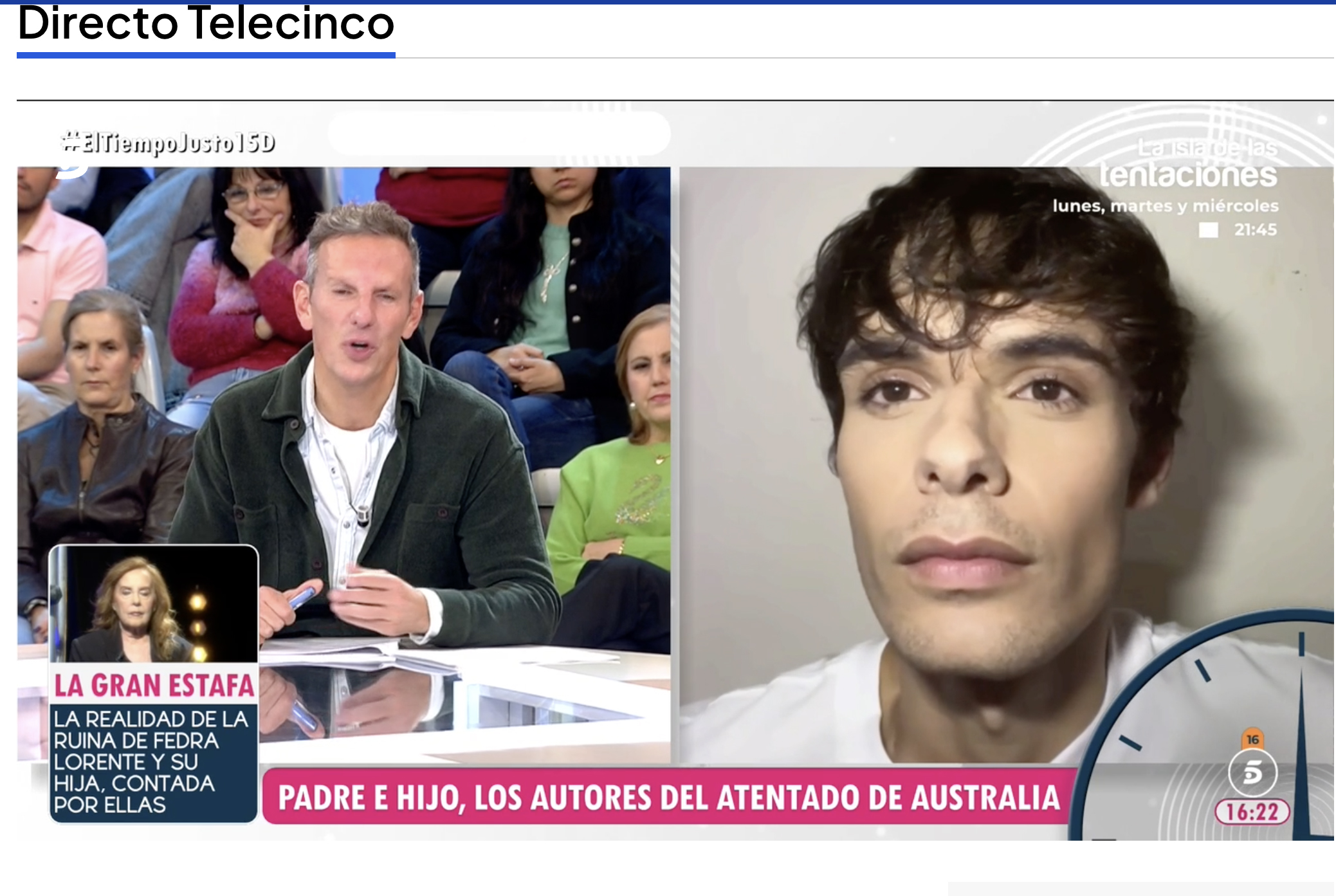 Cristian Cabida, durante la entrevista en Telecinco
