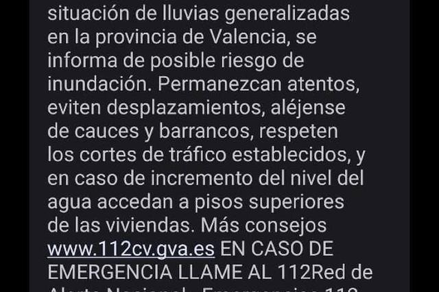 Protección Civil envía un mensaje de EsAlert a toda la provincia de Valencia