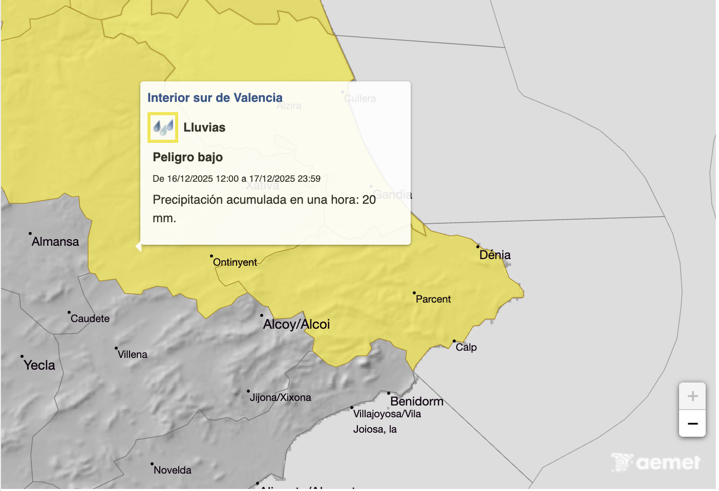 Mapa d'alertes. AEMET