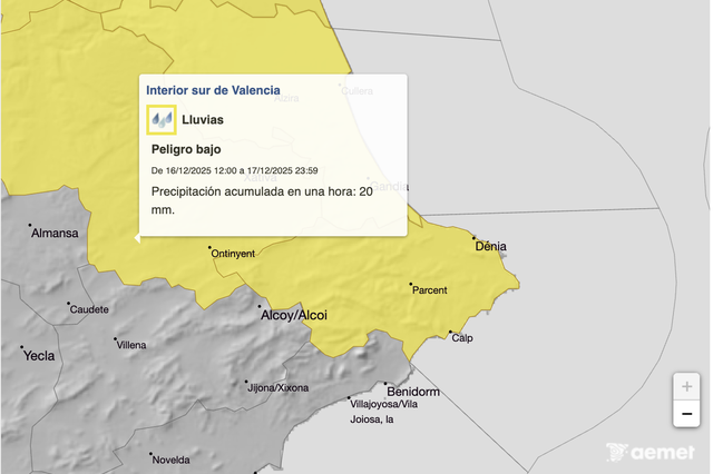 Ontinyent, en alerta groga també el dimecres