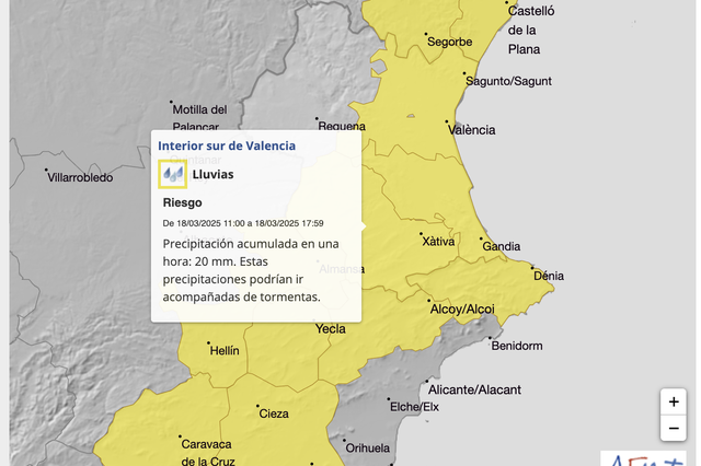 Activada la alerta amarilla para Ontinyent