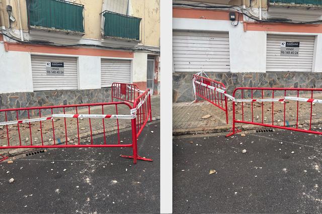 La lluvia causa un desprendimiento en la plaça de Baix de Ontinyent