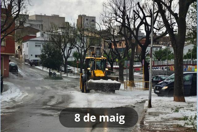 Una fuerte granizada cubre l'Olleria de blanco
