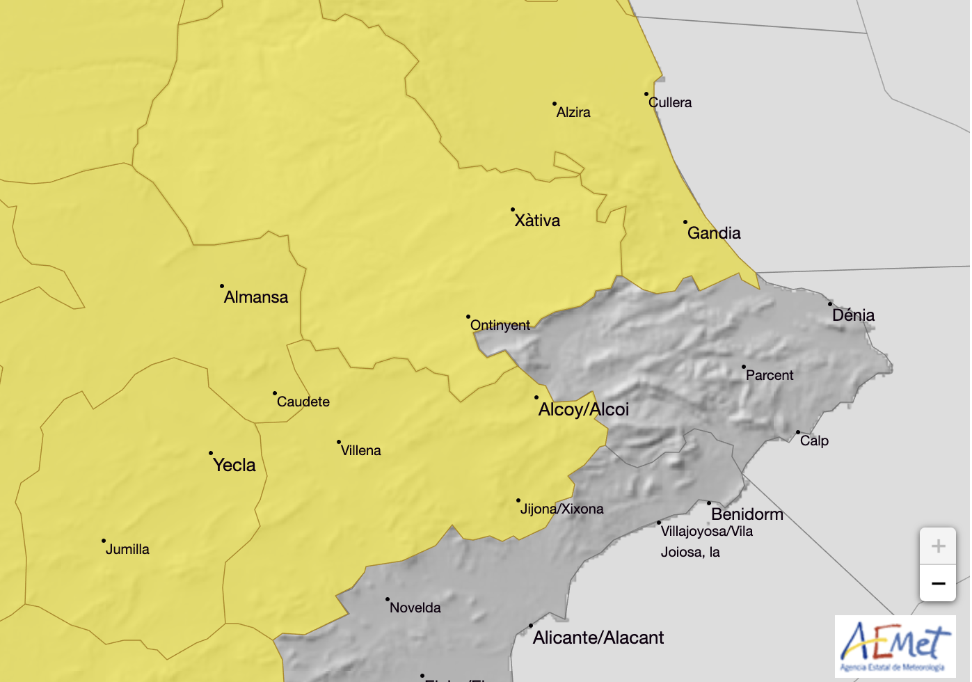 Mapa de alertas elaborado por AEMET