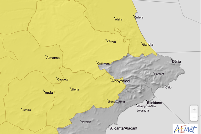 Ontinyent, en alerta groga per pluges i tempestes per a dimarts de vesprada