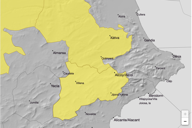 Ontinyent, en alerta amarilla por lluvias para el lunes por la tarde