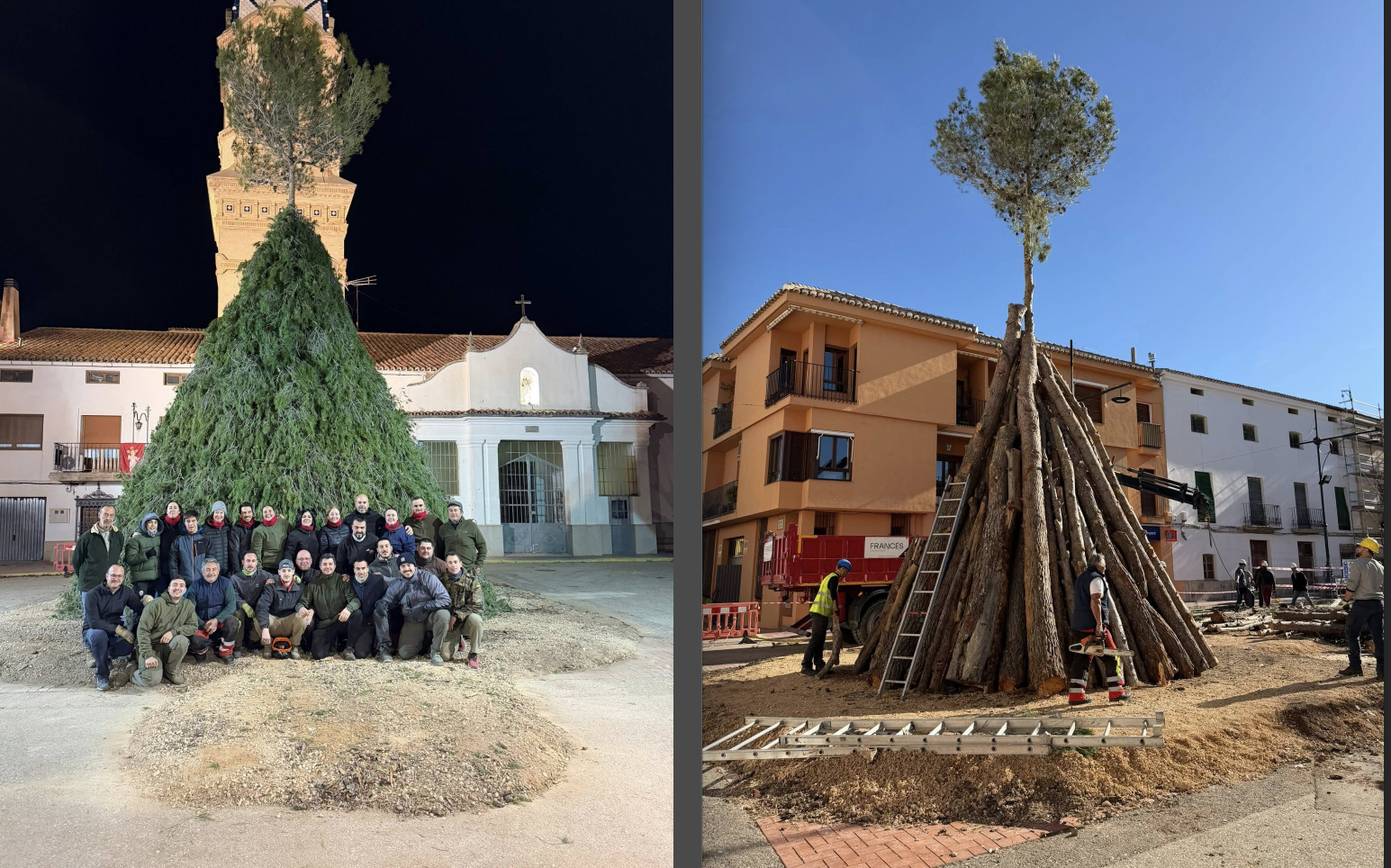Montaje de la hoguera en Fontanars