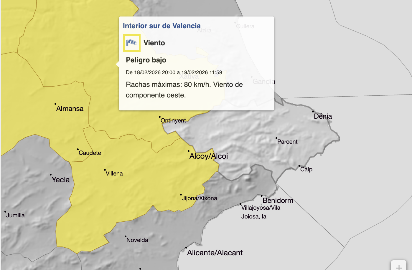 Mapa d'alertes. AEMET