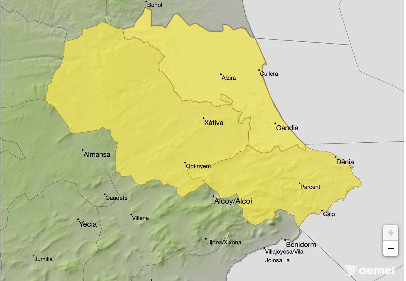 Alertes d'AEMET per a dijous dia 5